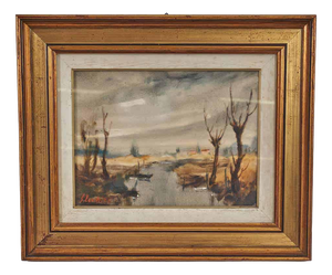 Giovanni Lovetti, Fresco with Rural Landscape, 2000s, Oil on Canvas, Framed