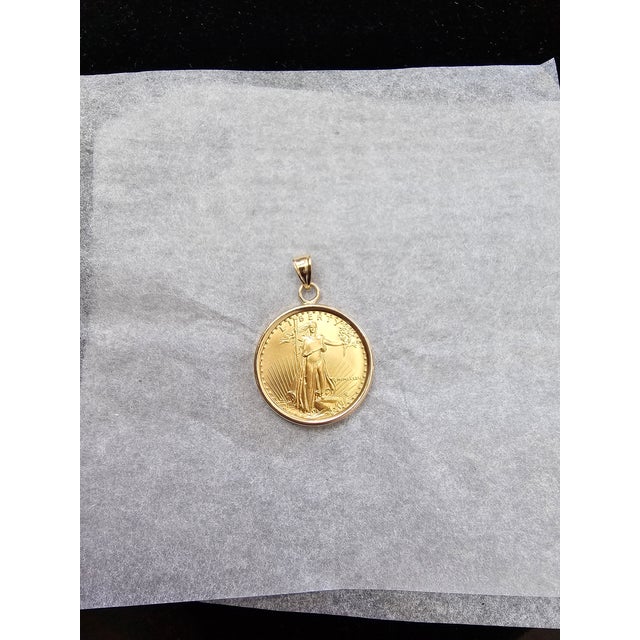 1/4OZ Lady Liberty Flying Eagle Coin Necklace with Polished Bezel For Sale In Los Angeles - Image 6 of 6