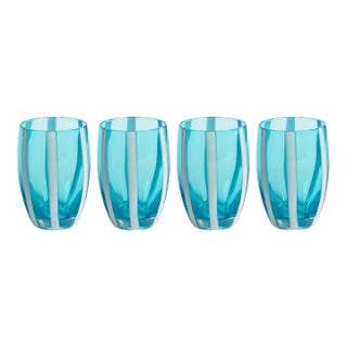 Pesaro Stripe Glasses - Aqua Blue, Set of 4 For Sale
