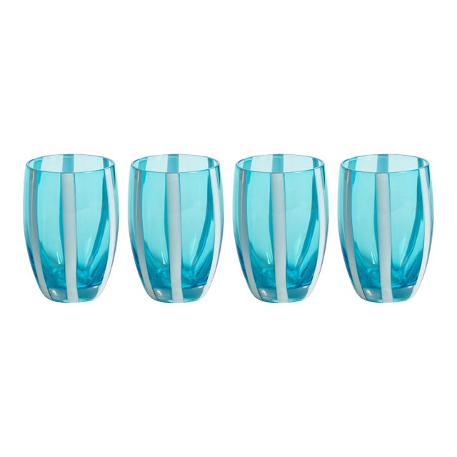 Pesaro Stripe Glasses - Aqua Blue, Set of 4 For Sale