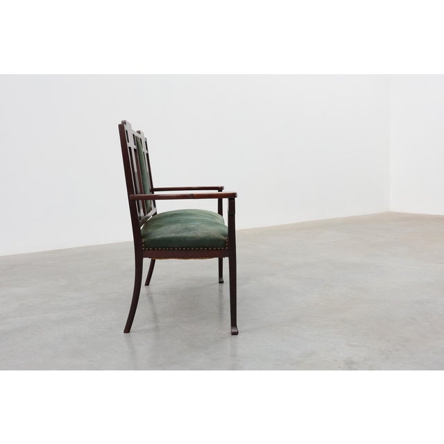 Art Nouveau Walnut Settee with Floral Marquetry, Belgium, 1890s For Sale - Image 6 of 15