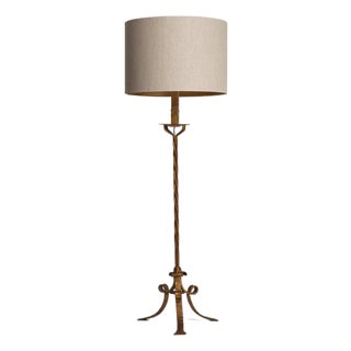 1940-1949 France Antique Brass Tripod Brass Floor Lamp For Sale