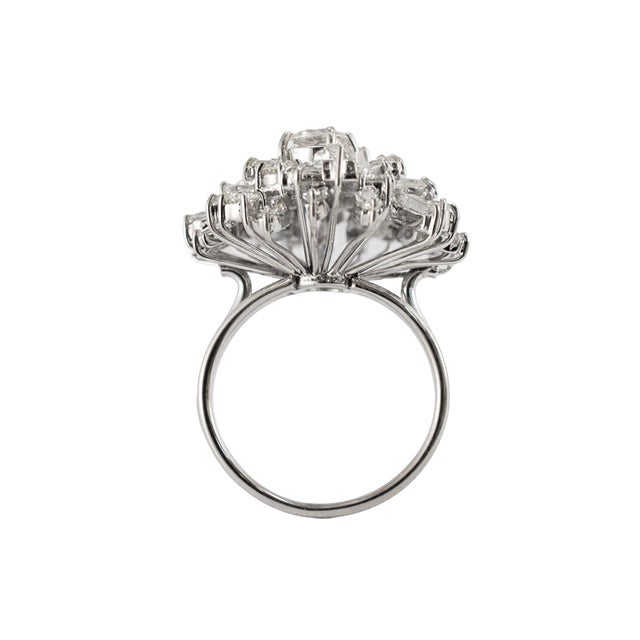Vintage 18k White Gold 2.30ctw Diamond Bombe Starburst Cluster Cocktail Ring, Size 5 For Sale In Houston - Image 6 of 9