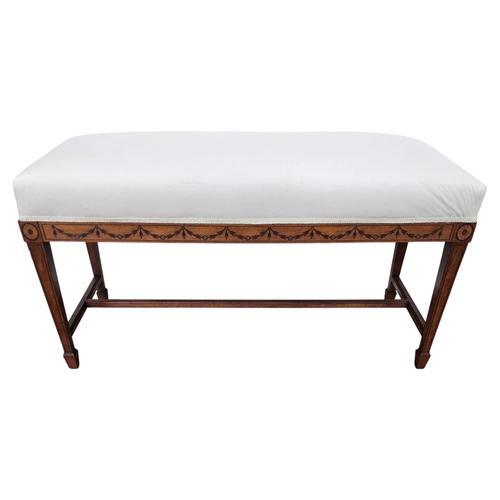 Neoclassical Italian Wooden Inlay Upholstered Bench, 1950s For Sale - Image 9 of 9