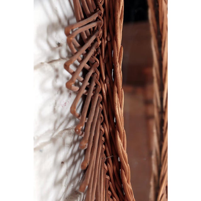 Mid-Century Modern Vintage French Rattan Circular Mirror For Sale - Image 3 of 4