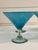 This Absolutely Stunning Set of Four Crate and Barrel Calypso Aqua Blue Handblown Seeded Art Glass Stemmed Martini or...