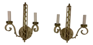 French 19th Century Wrought Iron Bronze and Brass Sconces a Pair
