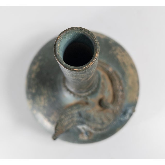 Verdigris 19th Century Arts and Crafts Verdigris Green Pottery Vase With Lizard, Restored For Sale - Image 8 of 13