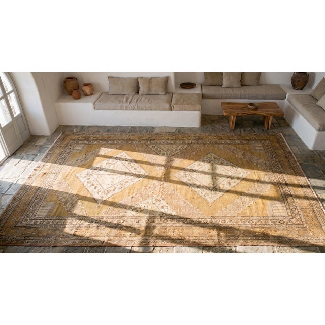 Fantastic Bold Medallion Design on Tan-Camel Background Color Antique Central Asian Khotan Rug For Sale In New York - Image 6 of 8