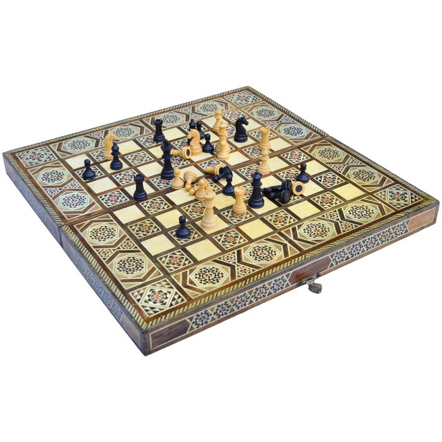 Mid 20th Century Astral-Patterned Mother-of-Pearl Inlaid Damascene Game Box For Sale - Image 11 of 12