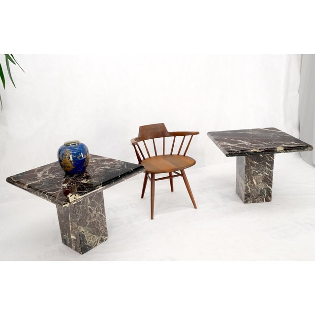 Angelo Mangiarotti Pair of Square Black & Dark Red & White Veins Marble Side End Tables Stands Mint For Sale - Image 4 of 13