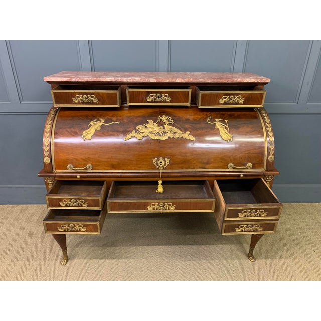 Large Antique French Empire Flame Mahogany Cylinder Desk, 1850 For Sale - Image 11 of 18