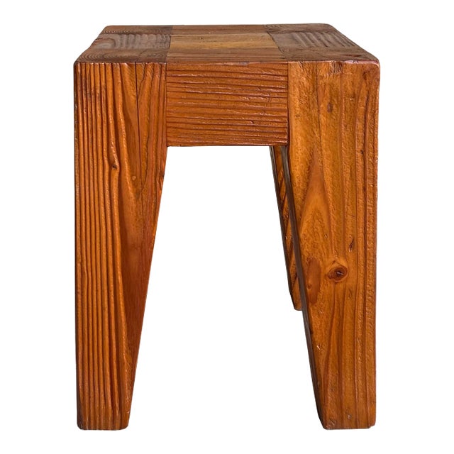 Natural Raw Blocky Wood Rough Pattern Bold Square Stool Table Bench For Sale