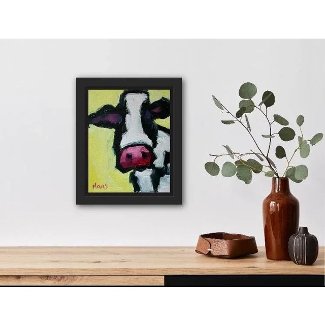 Contemporary Abstract Cow With Yellow Original Oil Painting For Sale - Image 3 of 6