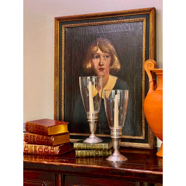 Pair of Crown Sterling Silver Candlesticks With Etched Glass Hurricane Shades, C. 1940 For Sale - Image 14 of 14