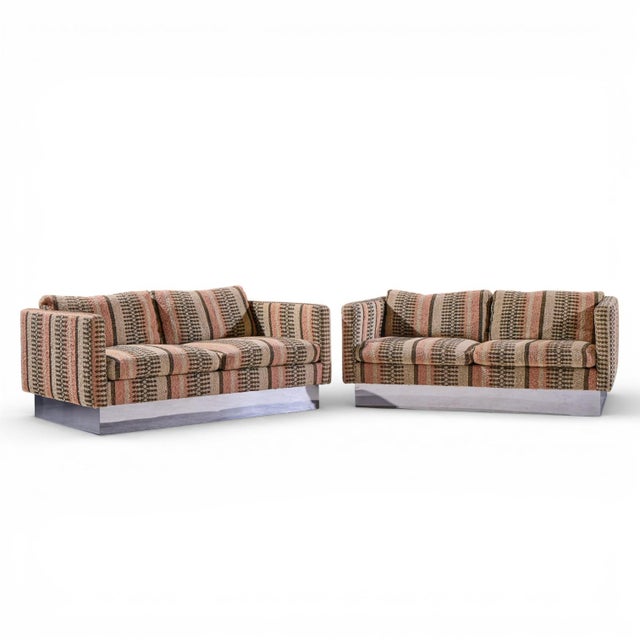 Milo Baughman for Thayer Coggin Chrome Settee Loveseat Sofas - Pair Each settee measures: 61 wide x 37.25 deep x 28 inches...