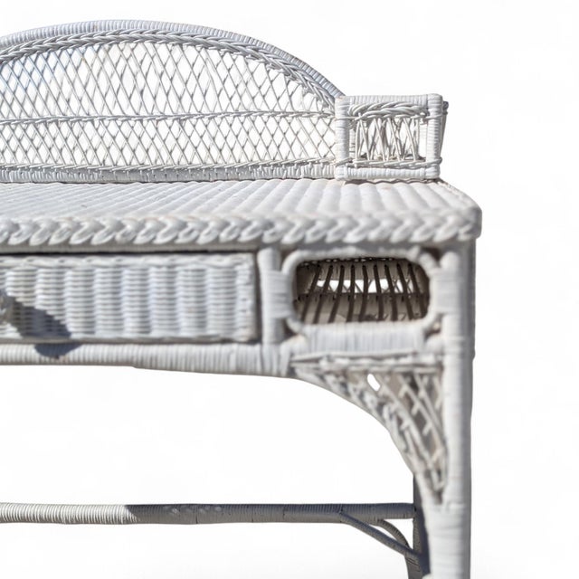 White Woven Wicker Writing Desk and Matching Side Chair For Sale - Image 16 of 18
