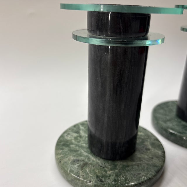 1980’s Post Modern Memphis Milano Marble and Lucite Candle Holders For Sale In New York - Image 6 of 9