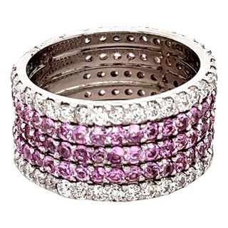 Roshe Jewels Sapphire Ring With Natural Diamonds in White Gold 4.23 Carats, Size 7 For Sale