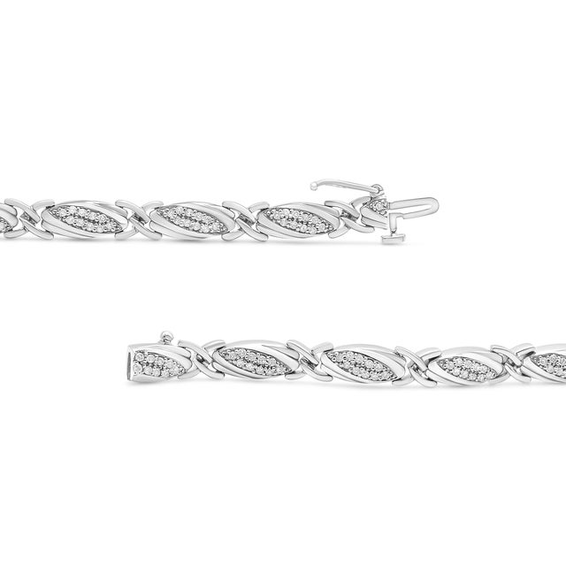 Contemporary .925 Sterling Silver 1.00 Cttw Round Diamond X-Link Bracelet (I-J Color, I2-I3 Clarity) - Size 7.25" For Sale - Image 3 of 6