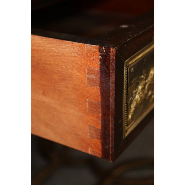 Early 20th Century Bronze Figural and Basket Mounted Desk Center Table Manner of Adam Weisweiler For Sale - Image 5 of 12