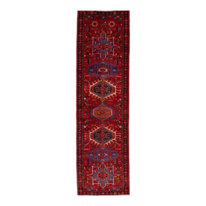 3 X 11 Handmade Vintage Persian Wool Runner in Red With TRibal Design