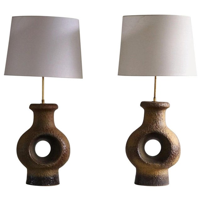 Danish Modern Ceramic Large Table Lamp in Green-Brown Colors, 1960s For Sale - Image 14 of 14