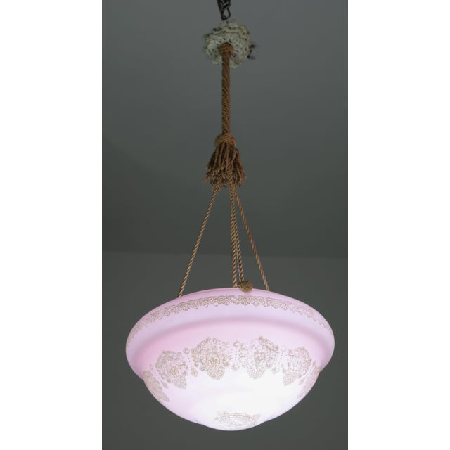 Italian Midcentury Pink Art Decò Vintage Glass Chandelier With Decorations, 1950 For Sale - Image 17 of 17
