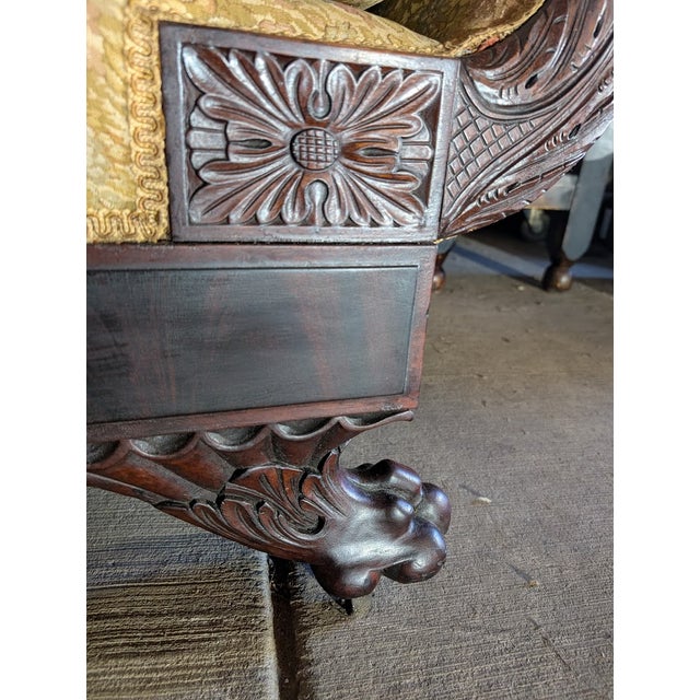 Antique American Empire Mahogany Settee With Scrolled Arms and Claw Feet For Sale - Image 9 of 9