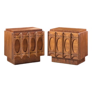 Tobago Brutalist Mid Century Walnut Nightstands - Pair For Sale