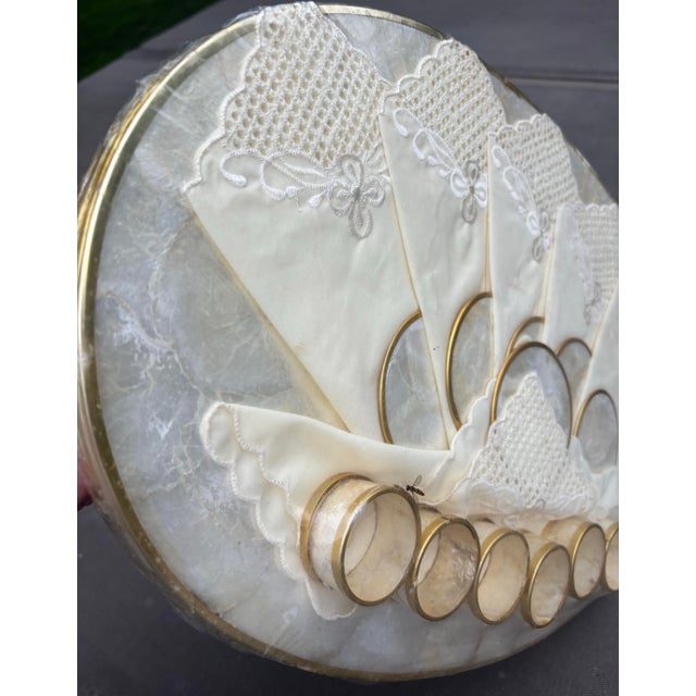 1980s New Old Stock Vintage Capiz Shell Table Setting – Set of 6 Placemats, Napkins, Napkin Rings & Coasters in Original Packaging For Sale - Image 5 of 11