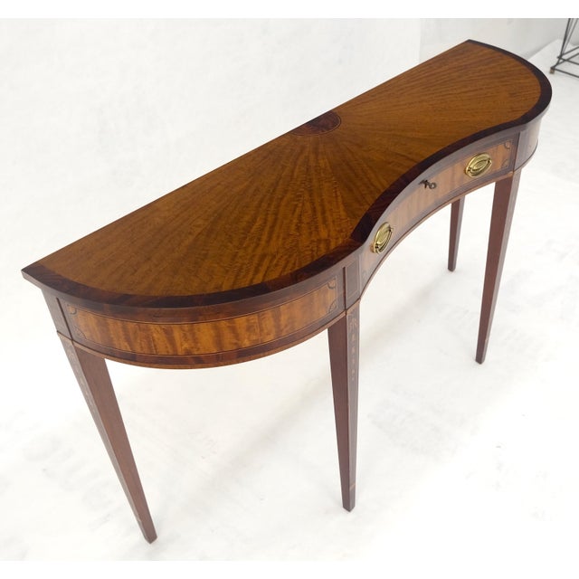 Wood Satinwood Very Fine Inlayed Serpentine Front One Drawer Console Sofa Table MINT! For Sale - Image 7 of 16