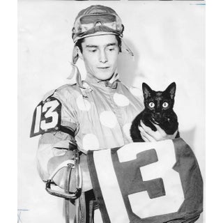 1970 Jockey and Lucky Black Cat Photograph For Sale