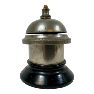 Antique Wind Up Front Desk Bell With Wooden Base From France - Circa 1900