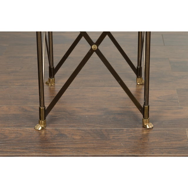Italian Midcentury Bronze Side Table with Variegated Marble Top and Paw Feet For Sale - Image 4 of 12