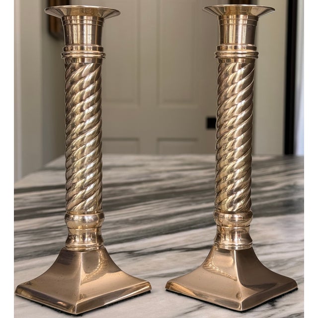Ralph Lauren Style Solid Brass Candle Sticks - A Pair For Sale - Image 11 of 14