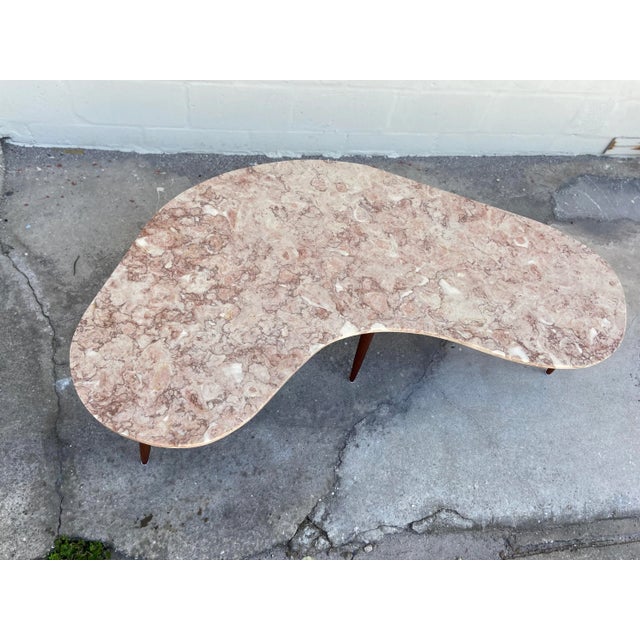 Wood Mid Century Modern Granite Boomerang Coffee Table For Sale - Image 7 of 9