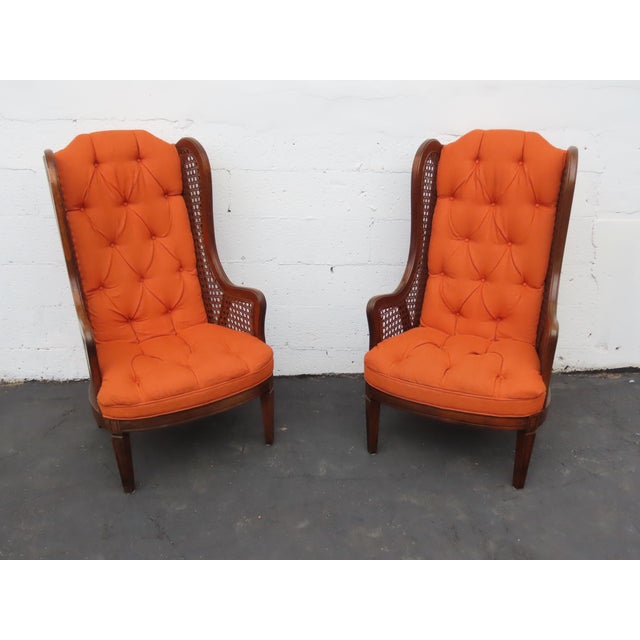 Hollywood Regency Extra Tall Caned Wing Back Livingroom Side Chairs a Pair 6654 For Sale - Image 17 of 17