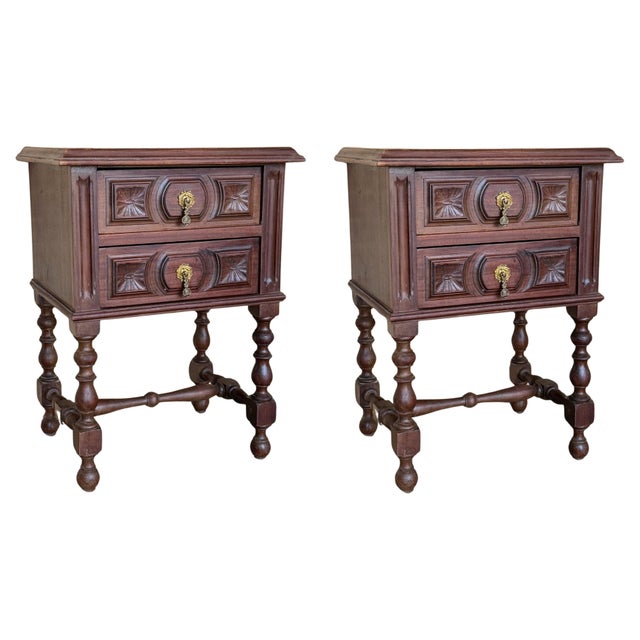 20th Century Pair of Spanish Nightstands with Two Drawers and Iron Hardware For Sale - Image 15 of 18