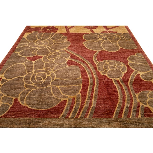 Burgundy Handamde Transitional Peshawar Wool Rug in Burgundy With Allover Motif For Sale - Image 8 of 10