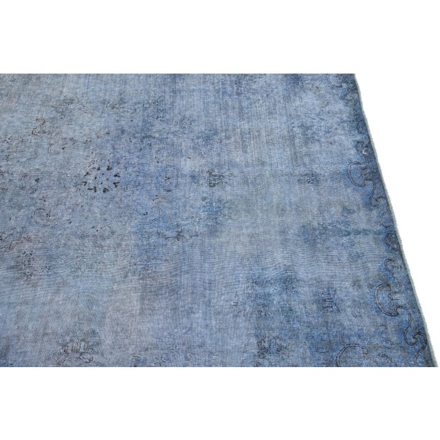 Textile Vintage Persian Overdyed Square Handmade Medallion Blue Wool Rug For Sale - Image 7 of 9