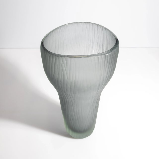 Modern Hand Blown Murano Ghost Vase in Grey Large For Sale - Image 3 of 12