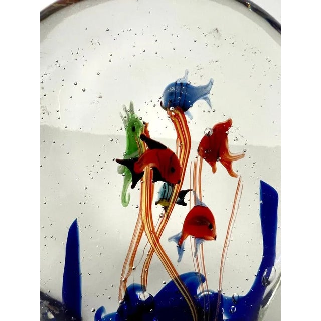 Mid-Century Modern Italian Murano Aquarium Paper Weight with Fish and Ocean Plants Bubbles For Sale - Image 3 of 10
