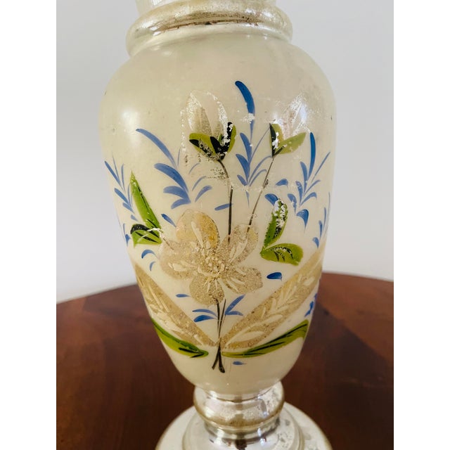 Large 1820 blown glass painted Victorian vase Mercury Glass.