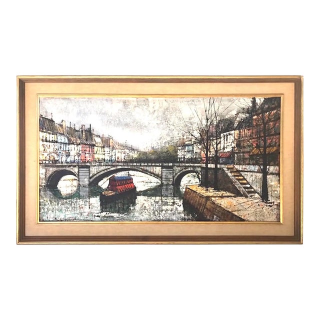 Midcentury Painting "View Canal St. Martin", in the Style of Bernard Buffet For Sale