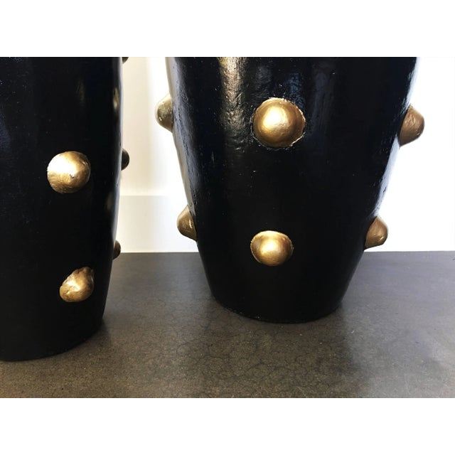 Mid 20th Century Pair of Black and Gold Sculpture Planters For Sale - Image 5 of 8