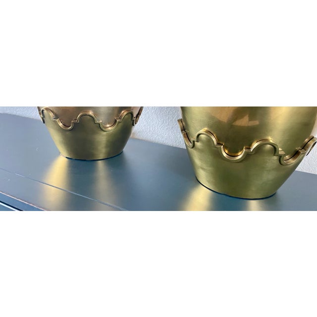 1970's Chapman Brass Table Lamps Scalloped Base- A Pair For Sale In Denver - Image 6 of 11