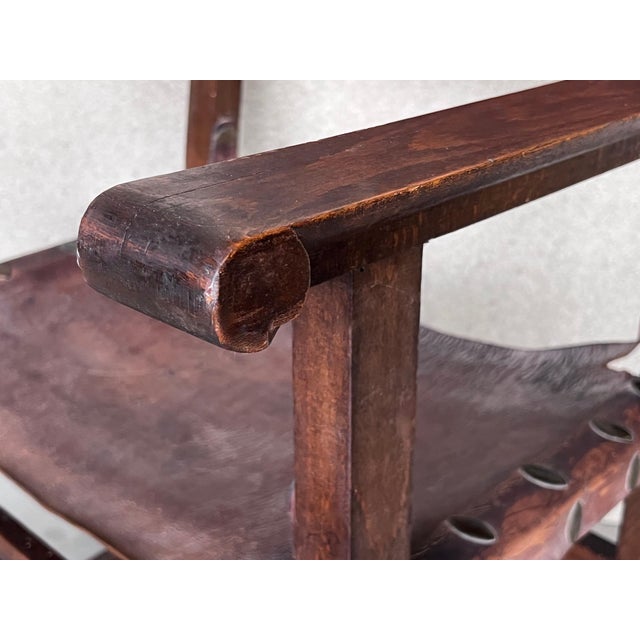 Pair of 19th Century Spanish Colonial Style Carved Armchairs with Leather For Sale - Image 13 of 18