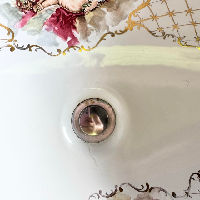 Vintage Italian Oval Hand Painted Cherub Sink by Cesame For Sale In Miami - Image 6 of 9