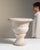 Painted pedestal urn planter in Weathered Antique White. The weathered antique white surface highlights flared urn form,...